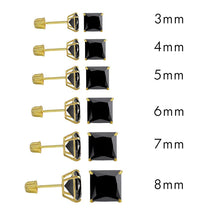 Load image into Gallery viewer, (BUNDLE OF 6) 14K Yellow Gold Stud Princess Cut Black Cubic Zirconia Screw Back Earring. Set on High Quality Prong Setting and Friction Style Post (PACK OF 6)