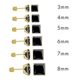 (BUNDLE OF 6) 14K Yellow Gold Stud Princess Cut Black Cubic Zirconia Screw Back Earring. Set on High Quality Prong Setting and Friction Style Post (PACK OF 6)