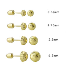 14K Yellow Gold Ball Screw Back D/C Half Ball Stud Earrings