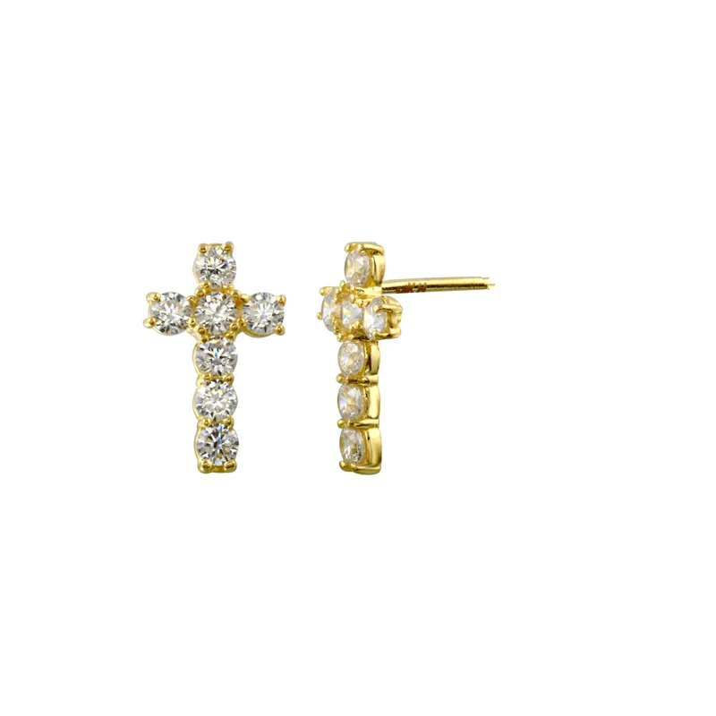 OVERSTOCK - LIMITED QTY--14k Yellow Gold CZ Cross Push Back Earring