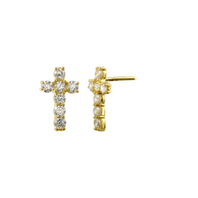 Load image into Gallery viewer, OVERSTOCK - LIMITED QTY--14k Yellow Gold CZ Cross Push Back Earring