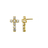 14k Yellow Gold CZ Cross Push Back Earring