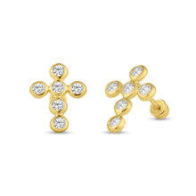 Load image into Gallery viewer, 14K Yellow Gold Cross Cubic Zirconia Stud With Screw Back Earrings