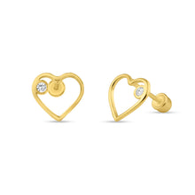 Load image into Gallery viewer, 14K Yellow Gold Cubic Zirconia Heart Stud With Screw Back Earrings