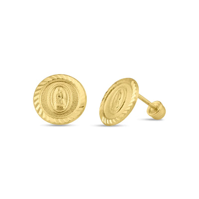 OroTrue 14K Yellow Gold Lady Of Guadalupe Stud With Screw Back Earrings