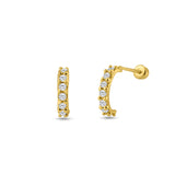 14K Yellow Gold Cubic Zirconia Half Hoop Stud With Screw Back Earrings