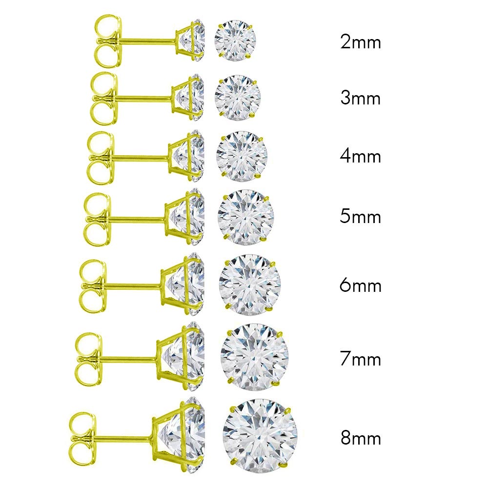 10K Yellow Gold Stud Earring Round Simulated Diamond Earring. Set on High Quality Prong Setting & Friction Style Post