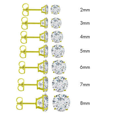 10K Yellow Gold Stud Earring Round Simulated Diamond Earring. Set on High Quality Prong Setting & Friction Style Post