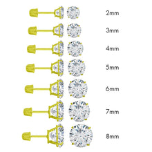 Load image into Gallery viewer, 10K Yellow Gold Round Simulated Diamond Stud Earring Set on High Quality Prong Setting And Screw Back Post