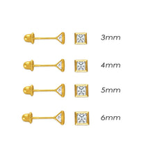 Load image into Gallery viewer, 14K Yellow Gold CZ Princess-Cut Bezel Setting Stud Earrings