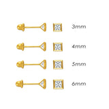 14K Yellow Gold CZ Princess-Cut Bezel Setting Stud Earrings