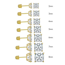 Load image into Gallery viewer, 10K Yellow Gold Princess Cut Simulated Diamond Stud Earring Set on High Quality Prong Setting And Screw Back