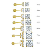 10K Yellow Gold Princess Cut Simulated Diamond Stud Earring Set on High Quality Prong Setting And Screw Back