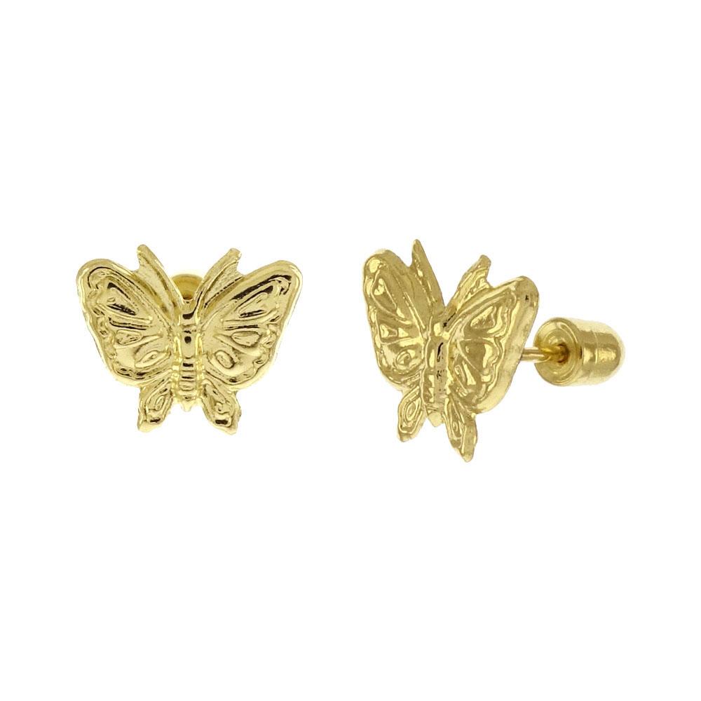 14K Solid Gold Screw Back Butterfly Stud Earrings