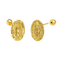 Load image into Gallery viewer, 14K Solid Gold Lady of Guadalupe With Screw-Back Stud Earrings-Small