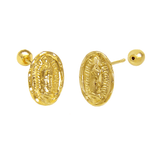 14K Solid Gold Lady of Guadalupe With Screw-Back Stud Earrings-Large