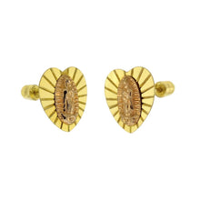 Load image into Gallery viewer, 14K Solid Gold Lady of Guadalupe 2 Tone Heart-Shape With Screw-Back Stud Earrings-Small