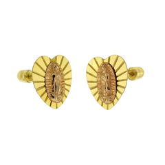 14K Solid Gold Lady of Guadalupe 2 Tone Heart-Shape With Screw-Back Stud Earrings-Large
