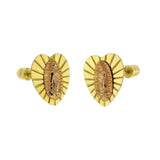 14K Solid Gold Lady of Guadalupe 2 Tone Heart-Shape With Screw-Back Stud Earrings-Small