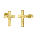 14K Yellow Gold Crucifix Cross Stud Earrings With Screw Back