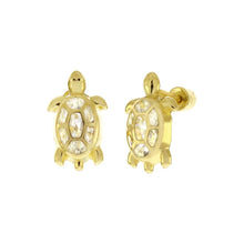 Load image into Gallery viewer, 14K Yellow Gold Screw Back CZ Turtle Stud Earrings