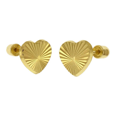 14K Yellow Gold Screw Back D/C Heart Stud Earrings
