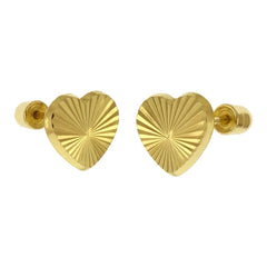 14K Yellow Gold Screw Back D/C Heart Stud Earrings
