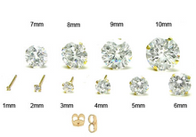 Load image into Gallery viewer, 14K Yellow Gold Round Simulated Diamond Earring. Set on High Quality Stamping Setting and Friction Style Post