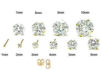 14K Yellow Gold Round Cubic Zirconia Earring. Set on High Quality Stamping Setting and Friction Style Post