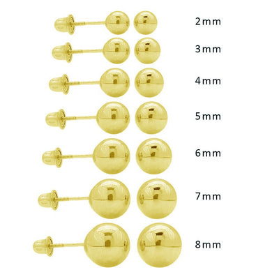 14k Yellow Gold Screw Back Ball Stud Earrings
