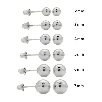 14k White Gold Ball Stud Earrings with Screw Back Backing