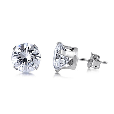 Sterling Silver Round CZ Stud Earring. Set on Stamping Setting & Friction Style Post