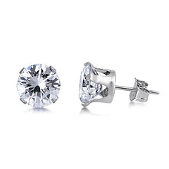 Sterling Silver Round CZ Stud Earring. Set on Stamping Setting & Friction Style Post