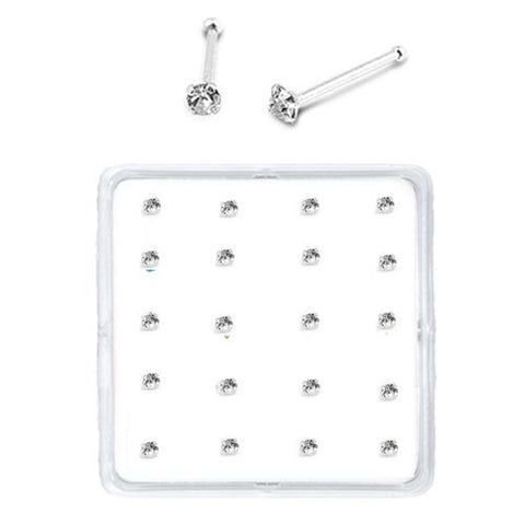 Sterling Silver Set of 20 Clear Nose Stud Box 1.5 mm With End Ball