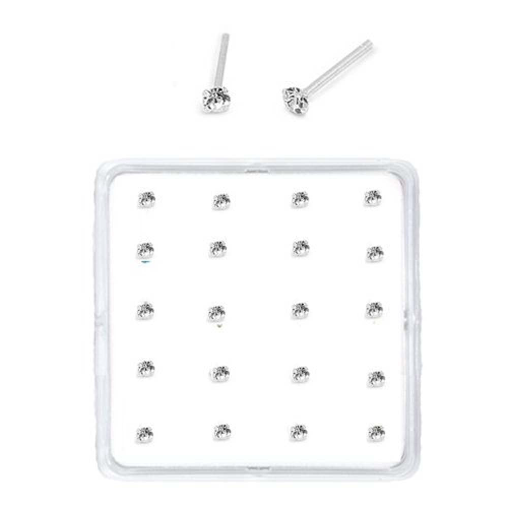 Sterling Silver Set of 20 Clear Nose Stud Box 1.5 mm Straight