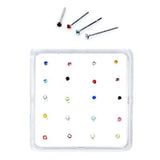 Sterling Silver Set of 20 Multi-Color Nose Stud Box 1.8 mm Straight (Colors May Vary)