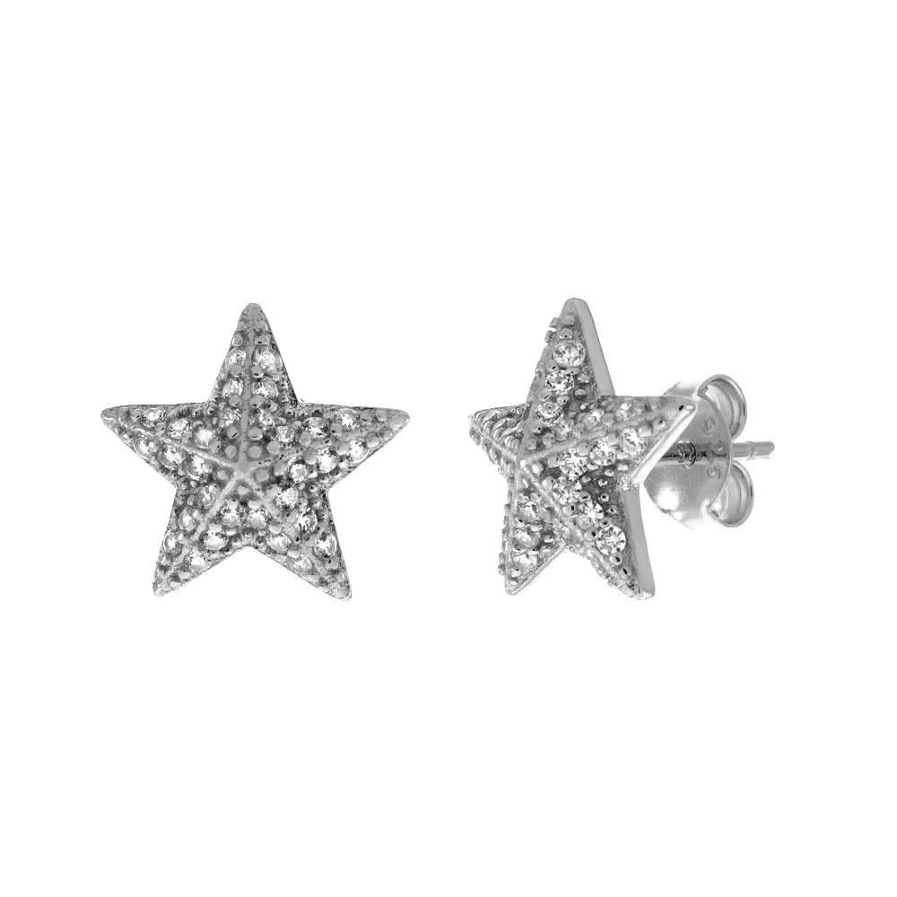 Sterling Silver Cubic Zirconia Starfish Stud Earrings