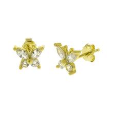 Load image into Gallery viewer, Round and Marquise CZ Butterfly Sterling Silver Gold Plated Stud Earrings
