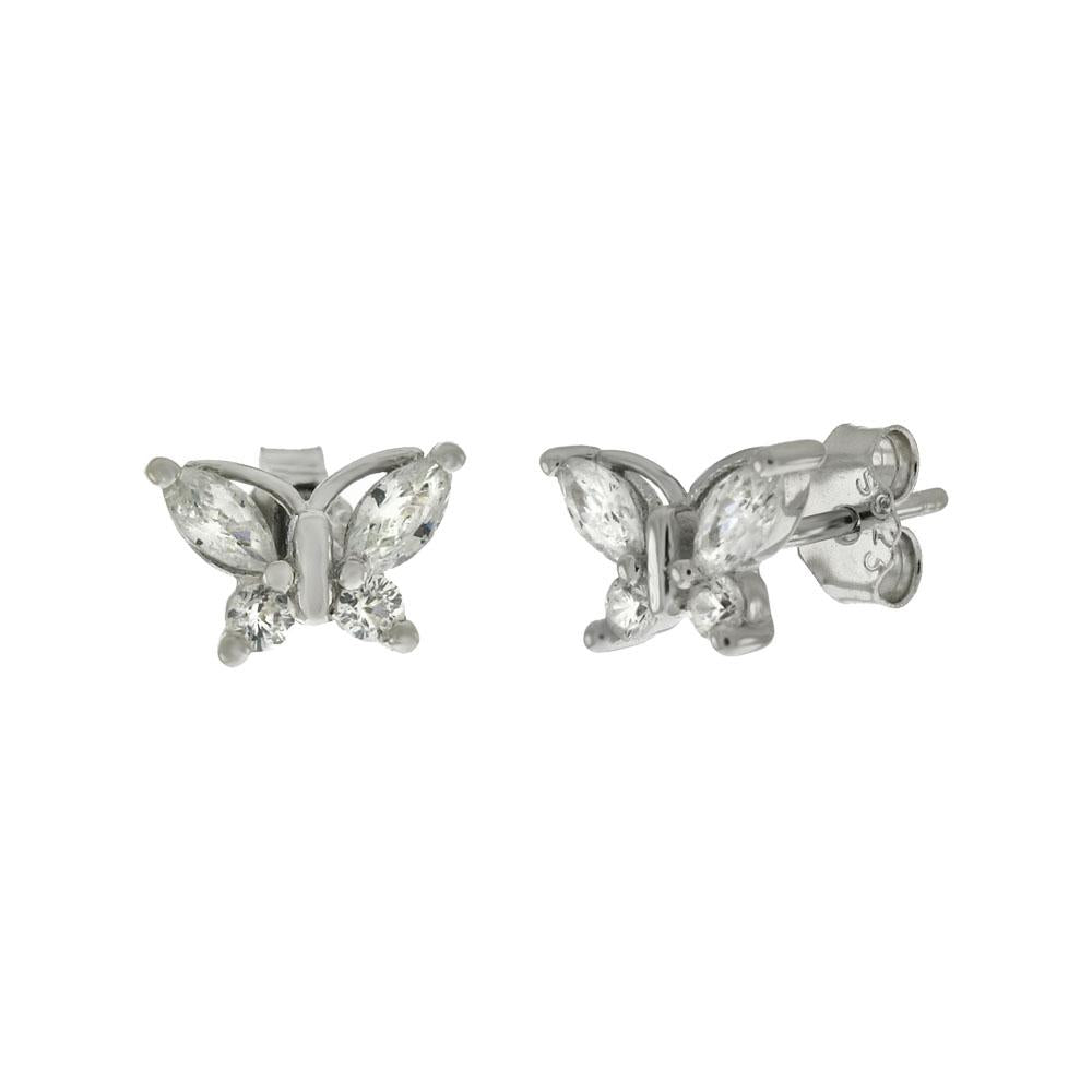 Sterling Silver Round & Marquise CZ Butterfly Stud Earrings