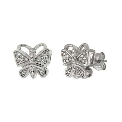 Sterling Silver Cubic Zirconia Butterfly Stud Earrings