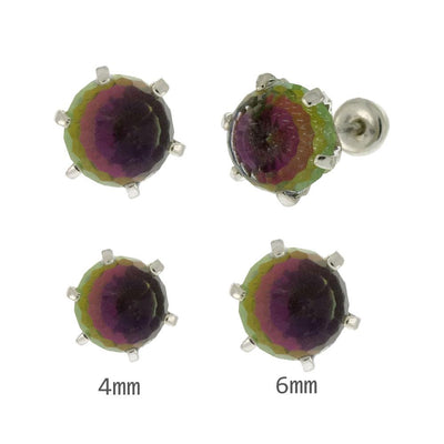 Sterling Silver Spherical Rainbow Crystal W. Screw Back Stud Earrings