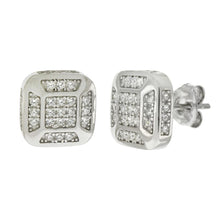 Load image into Gallery viewer, Sterling Silver Unisex Micro Pave CZ Rhodium Stud Earrings