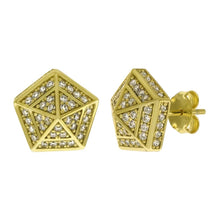 Load image into Gallery viewer, Sterling Silver Micro Pave CZ Pentagons Gold Plated Stud Earrings