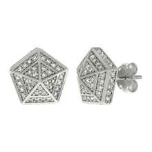 Load image into Gallery viewer, Sterling Silver Micro Pave CZ Pentagons Rhodium Stud Earrings