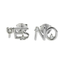 Load image into Gallery viewer, Sterling Silver YES NO Rhodium CZ Stud Earrings