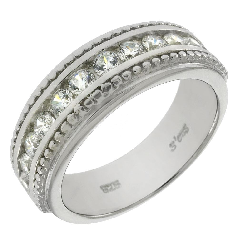 Sterling Silver Channel-Set Round CZ 7mm Band Ring