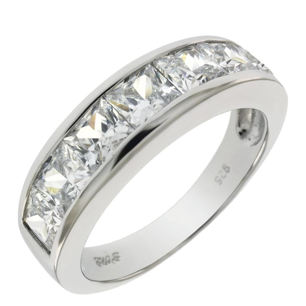 Sterling Silver Princess-Cut Cubic Zirconia Band Ring