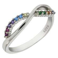 Load image into Gallery viewer, Sterling Silver Multi Color CZ Infinity Ring Rhodium