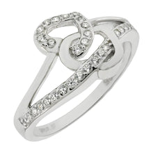 Load image into Gallery viewer, Sterling Silver Micro Pave Cubic Zirconia Double Heart Ring