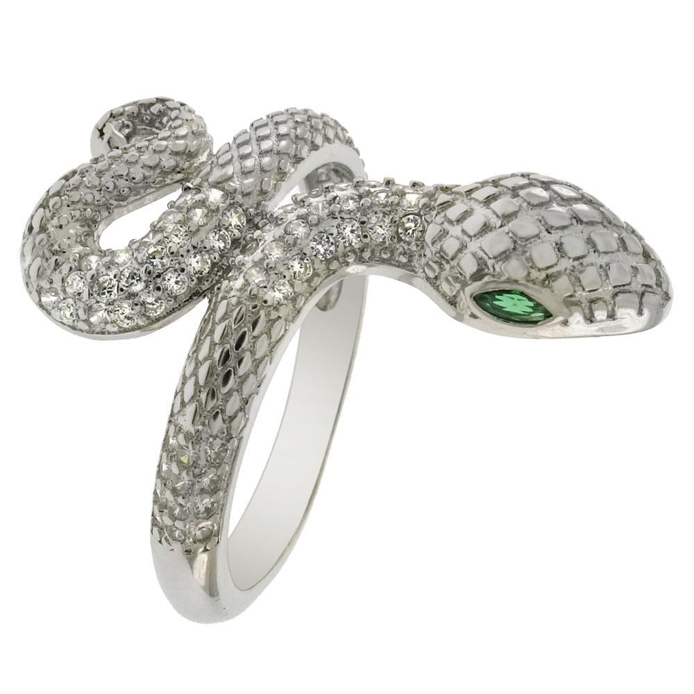 Sterling Silver Micro Pave Cubic Zirconia Snake Ring